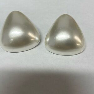Classic Pearl-Look Triangle Clip-On Earrings - White